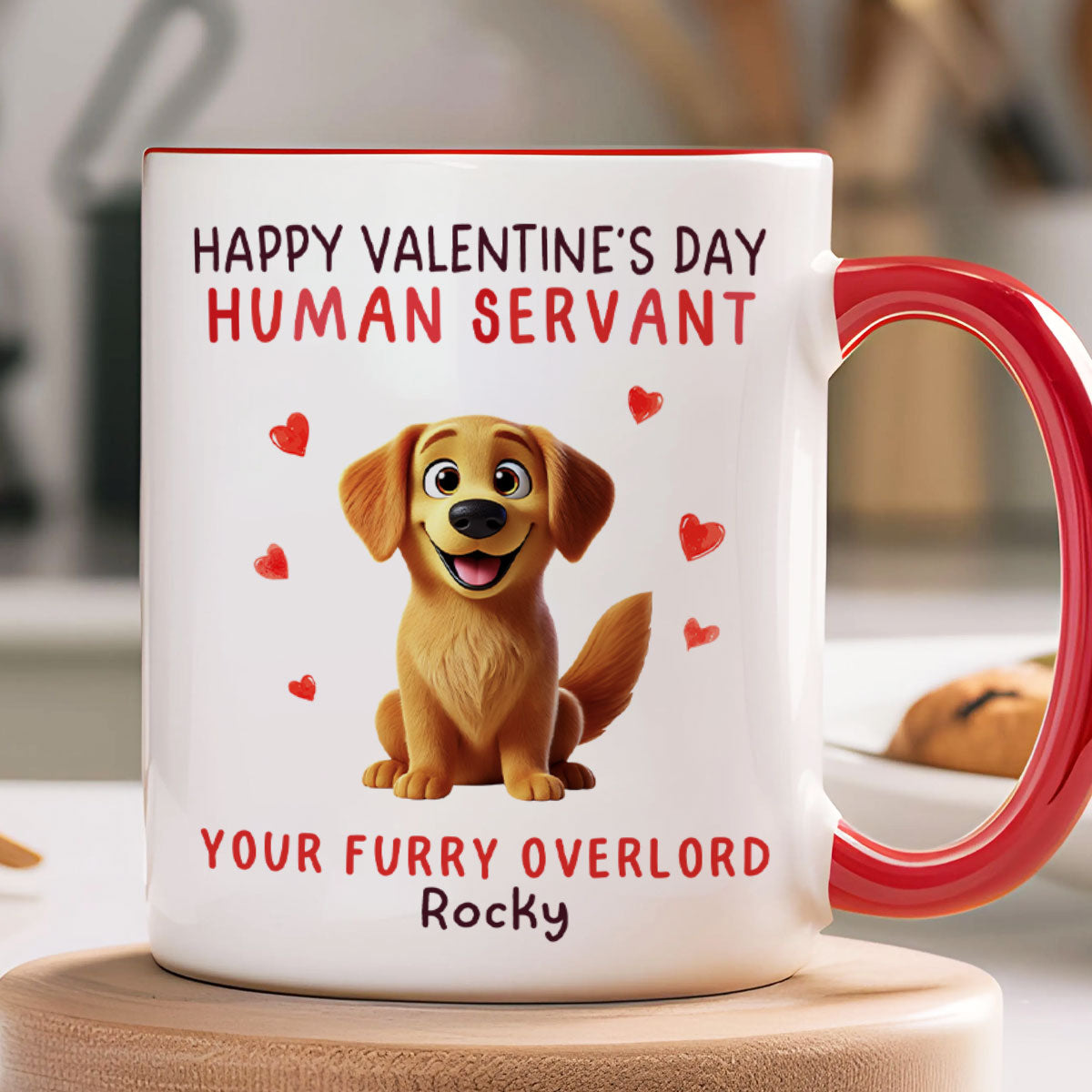 Funny Cartoon Dogs Happy  Dog Human Servant Personalized Mug, Funny Gift For Dog Lovers