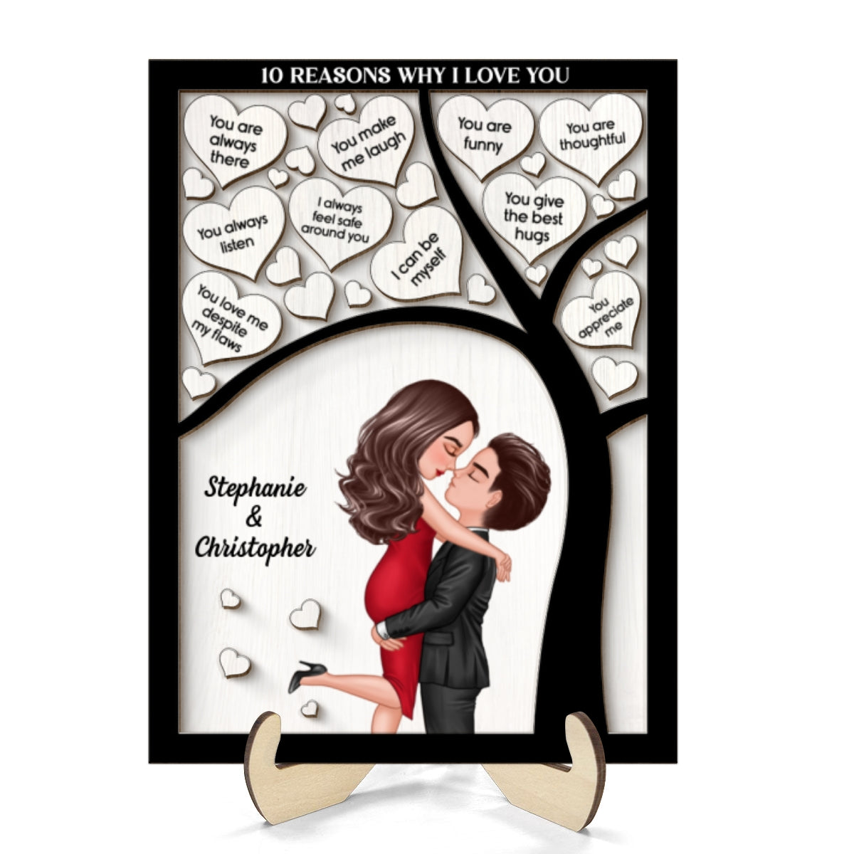 Reasons I Love You Couple Under Tree Hearts Personalized 2-layer Wooden Plaque