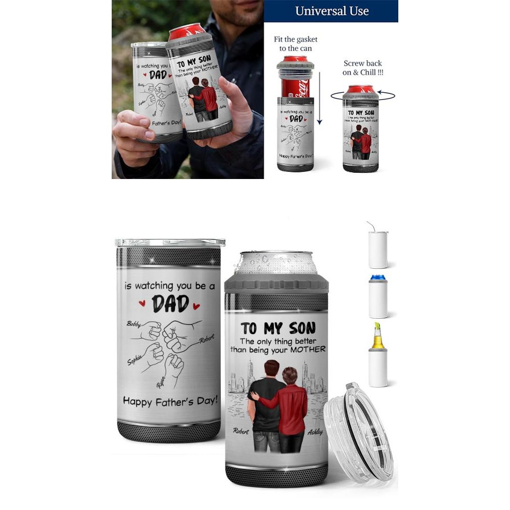 From Mom Dad To Son Watching You Be A Dad Personalized 4-in-1 Can Cooler, Gift For Son