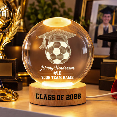 Trending Soccer Senior - Personalized Crystal Ball LED Night Light - Christmas Graduation Gift For Boy Girl Grandkids Senior