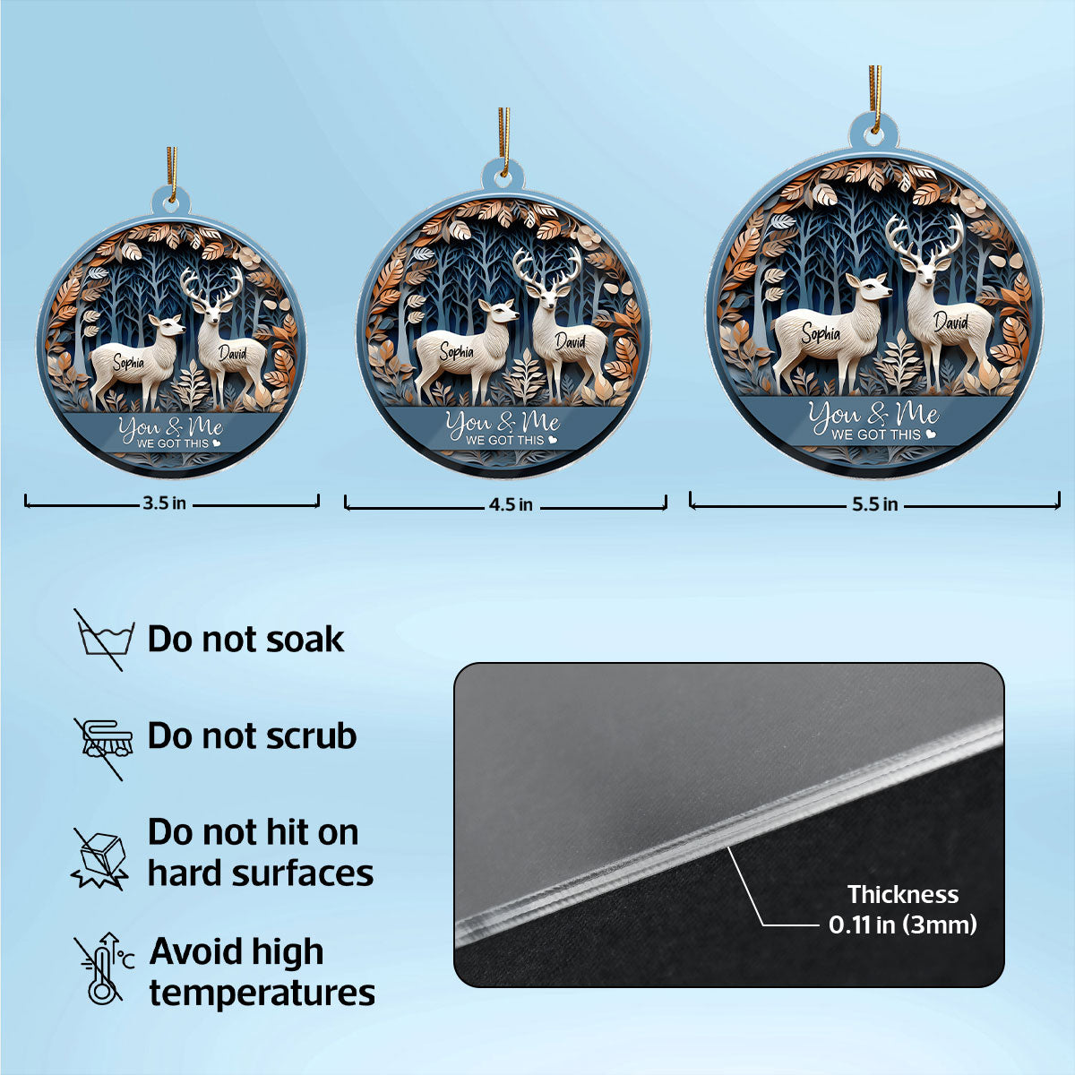 3D Effect Couple You & Me We Got This Deers Personalized Acrylic Ornament