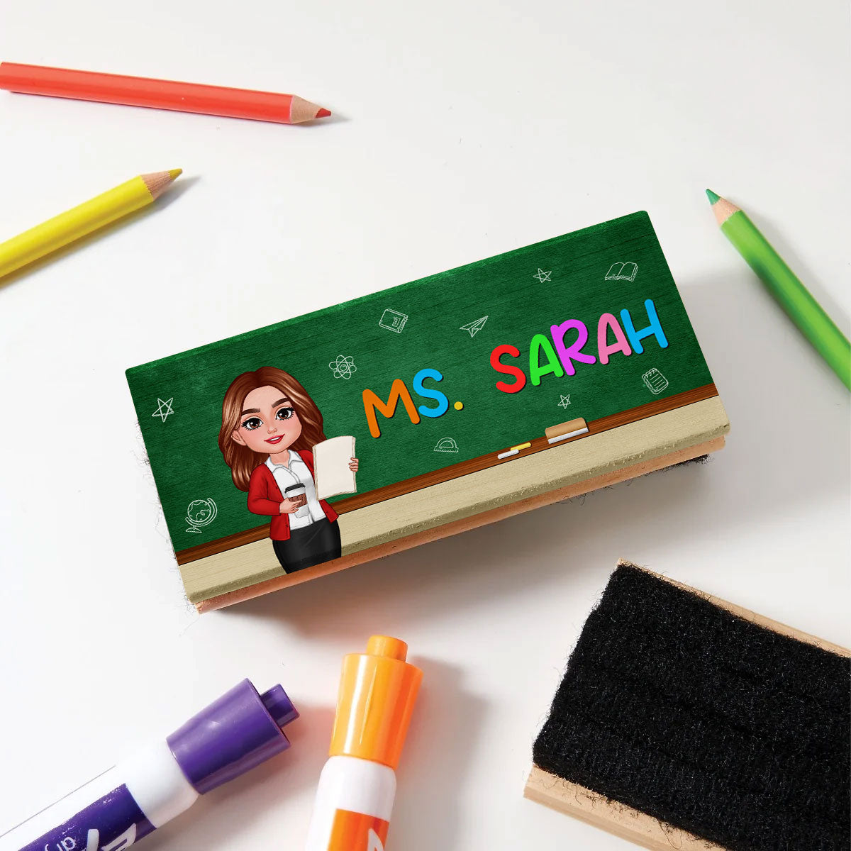 Doll Teacher Personalized Chalkboard Whiteboard Eraser with Marker, Teacher Appreciation Gift, Back To School Gift