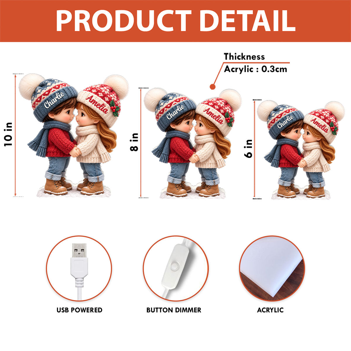 Cute Cartoon Couple Holding Hands - Personalized Light Box - Anniversary Christmas Gift for Her, for Him