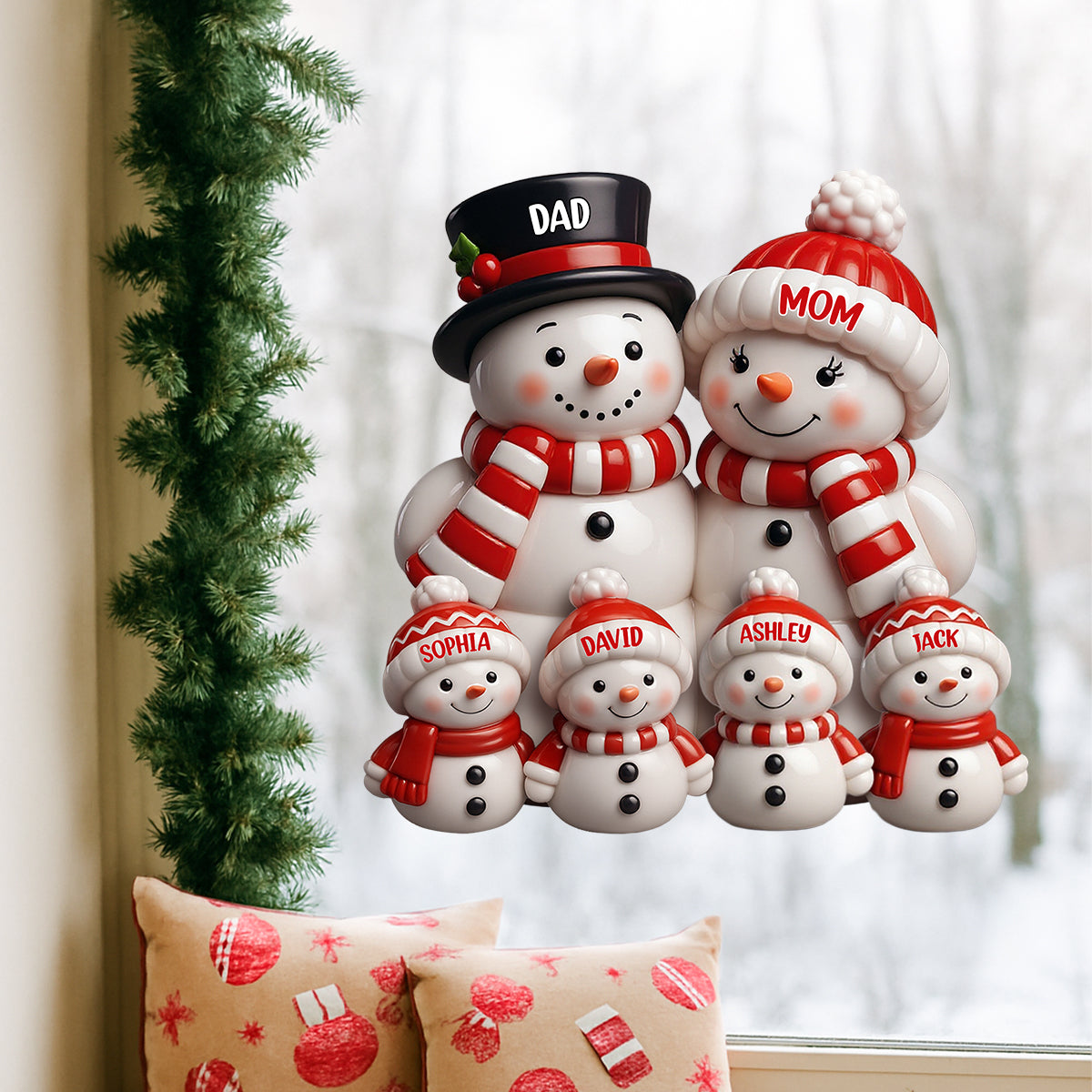 3D Effect Cute Snowman Family Christmas Decor Personalized Decal