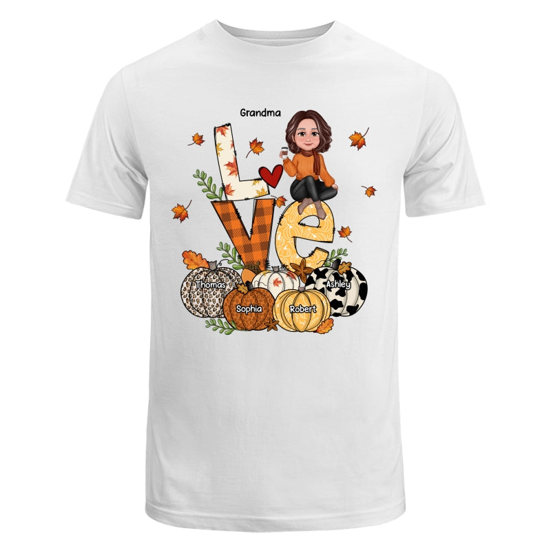 Fall Season LOVE Stack Grandma Mom Kids Personalized Shirt
