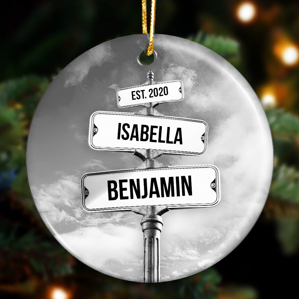 Couple Name Vintage Street Sign Personalized Ceramic Ornament, Christmas Gift For Couple