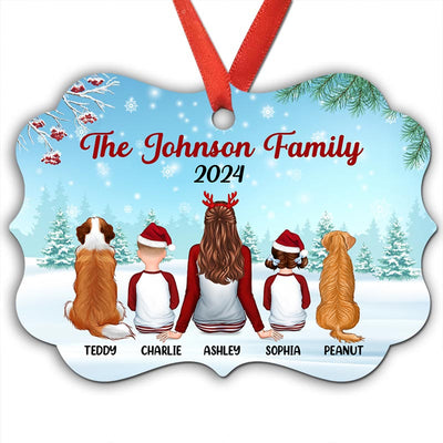 Christmas Family Single Parent In Snow Back View Personalized Christmas Ornament