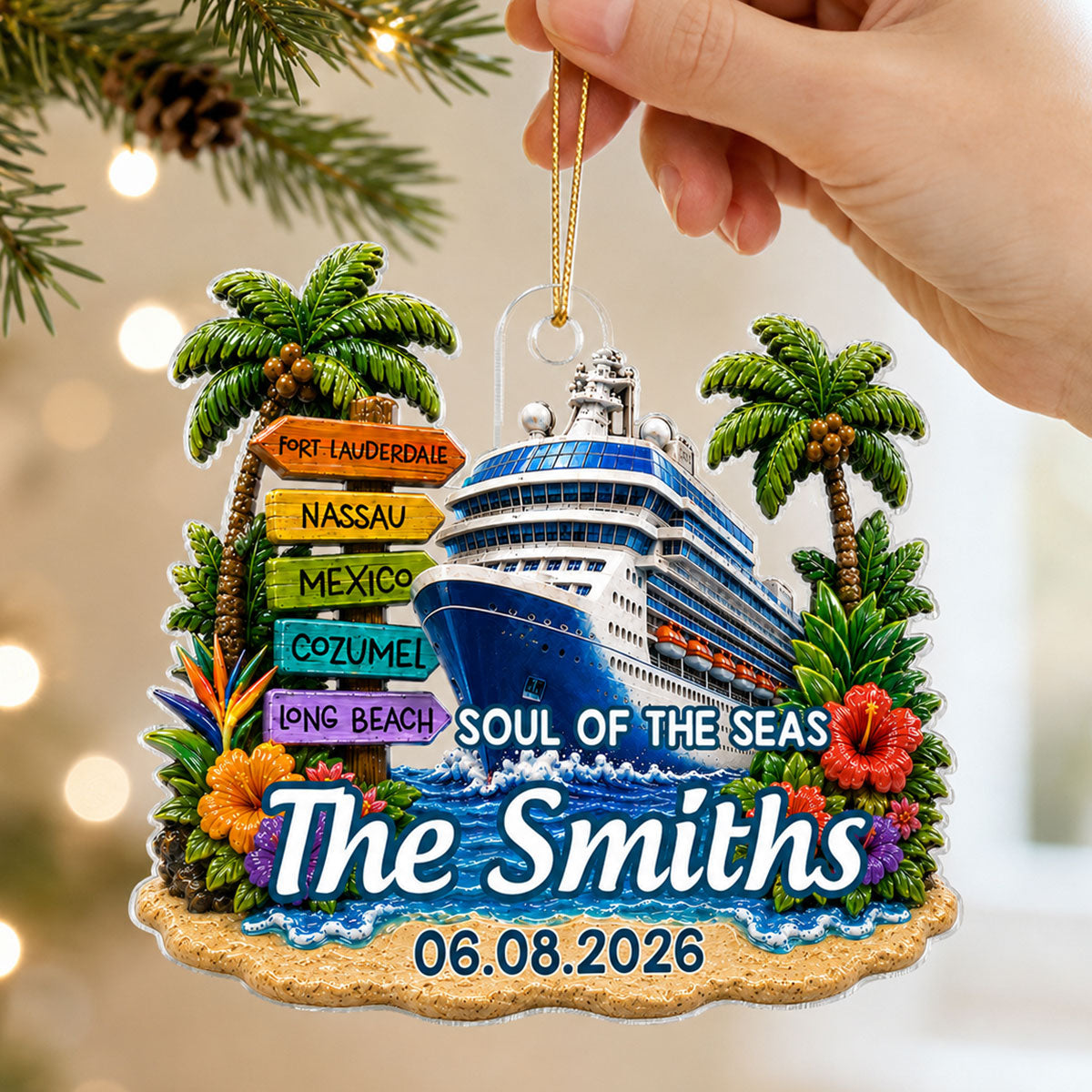 Cruise Travel Adventure Custom Traveling Destination - Personalized Acrylic Ornament - Cruise Ship Keepsake, Cruise Ship Vacation Gifts
