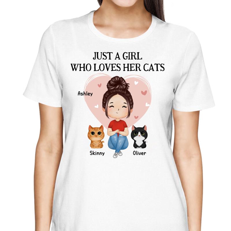 Pink Heart Watercolor Woman Sitting With Watercolor Cute Cats Personalized Shirt
