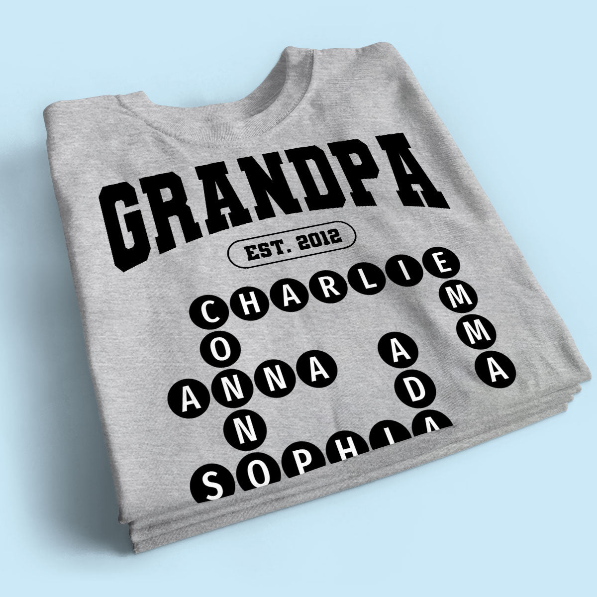 Grandpa Est Unique Grandkids Names in Crossword Puzzle Personalized Shirt