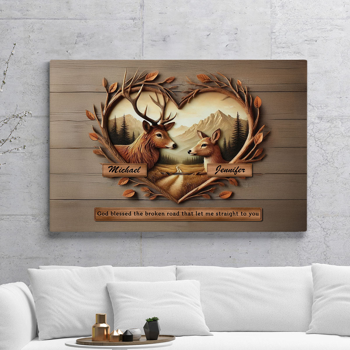God Blessed The Broken Road That Let Me Straight To You Deer Love Scenery Poster, Best Couple Personalized Home Bedroom Decor, Gift For Couples, For Her, For Him