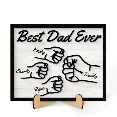 Best Dad Ever Fist Bump Personalized 2-Layer Wooden Plaque