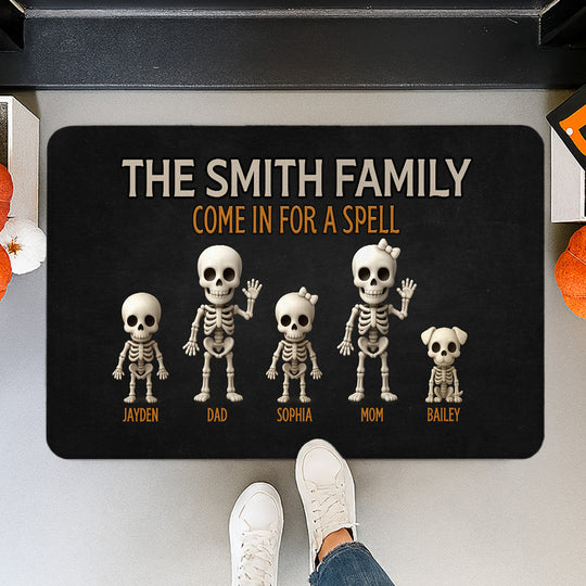 3D Effect Halloween Spooky Funny Skeleton Family - Personalized Doormat