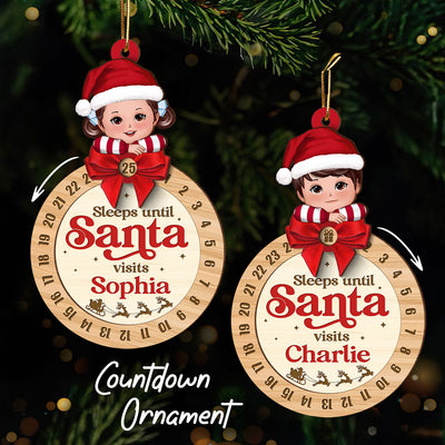 Sleeps Till Santa Visits Cute Doll Kid Personalized Countdown Ornament, Christmas Gift For Daughter Son Granddaughter Grandson