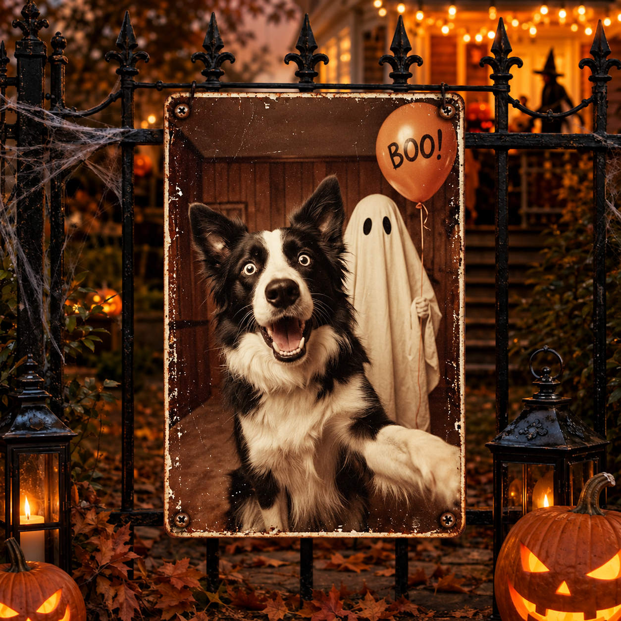 Custom Dog Cat Photo Halloween - Personalized Metal Sign - Trendy Vintage Spooky Tee for Pet Moms