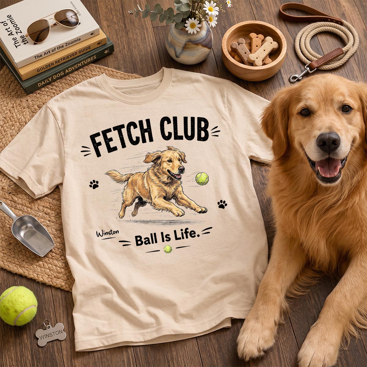 Ball Is Life Funny Dog Art Chasing Tennis Ball From Your Dog Photo - Personalized Shirt - Funny Gift For Dog Lover