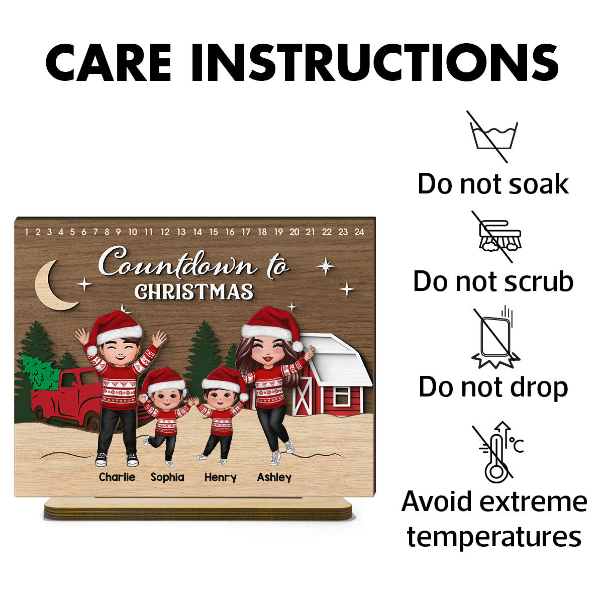 Christmas Countdowns Family Sitting Personalized 2-Layer Standing Wooden Plaque