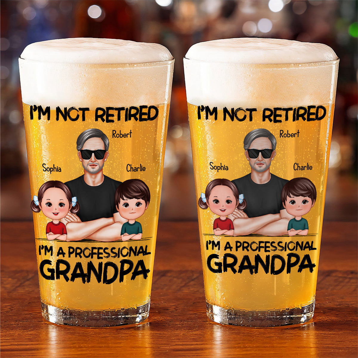 I'm Not Retired I'm A Professional Grandpa Personalized Beer Glass, Retirement Gift For Grandpa