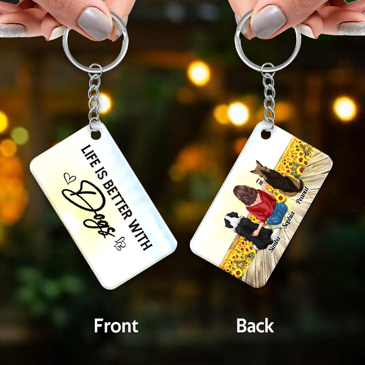 Life Is Better With Dogs Dog Mom Sunflower Field Personalized Acrylic Keychain