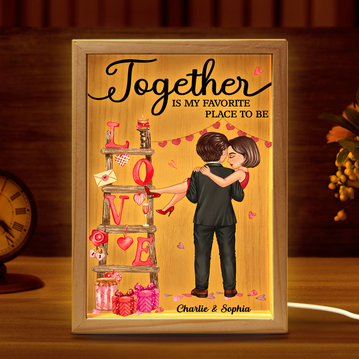 LOVE Valetine‘s Day Ladder Couple Holding Personalized Frame Light Box