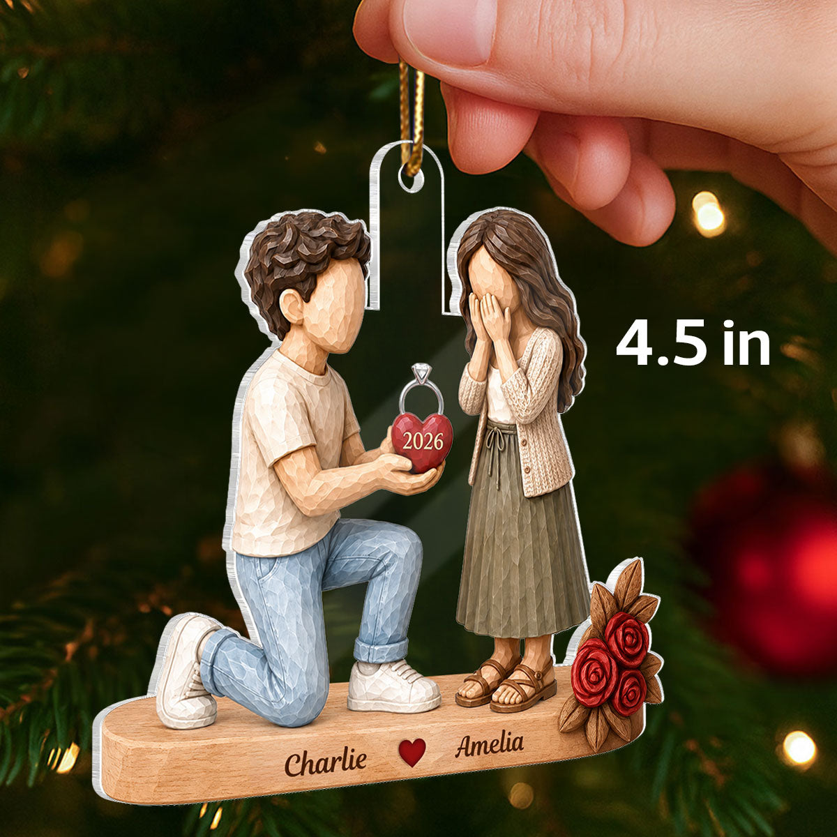 Couple Marriage Proposal Custom Photo - Personalized Acrylic Ornament - Christmas Gift For Couple