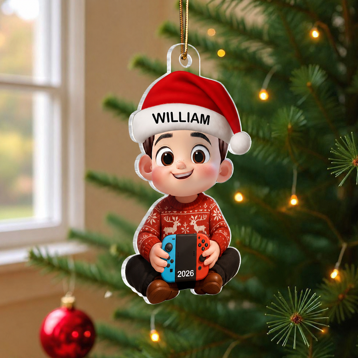 3D Effect Gaming Kid Christmas Personalized Acrylic Ornament