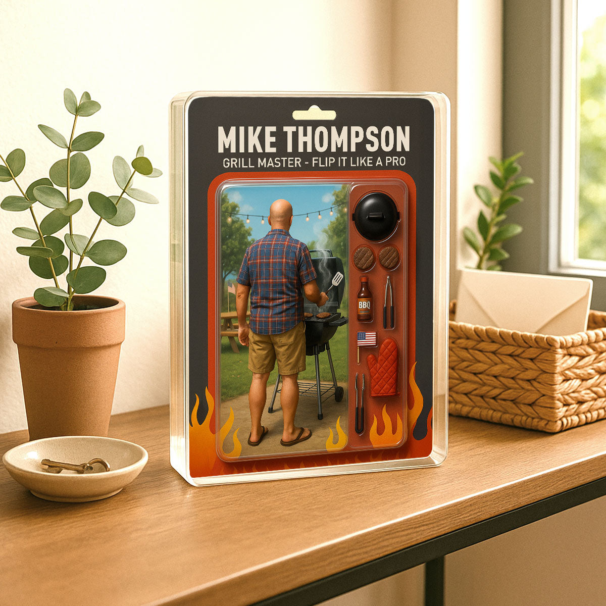 Grilling Master Dad Grandpa Man Realistic Figure Style Personalized Acrylic Block Plaque