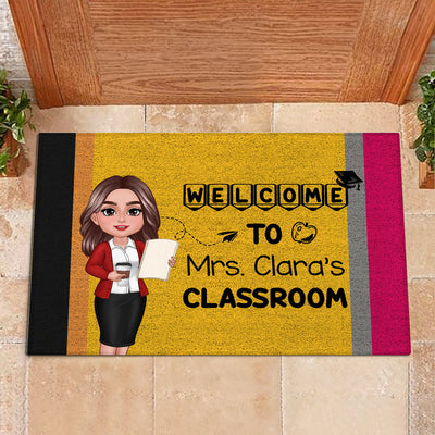 Welcome To Teacher Classroom Pencil Pattern Personalized Doormat, Back To School Gift