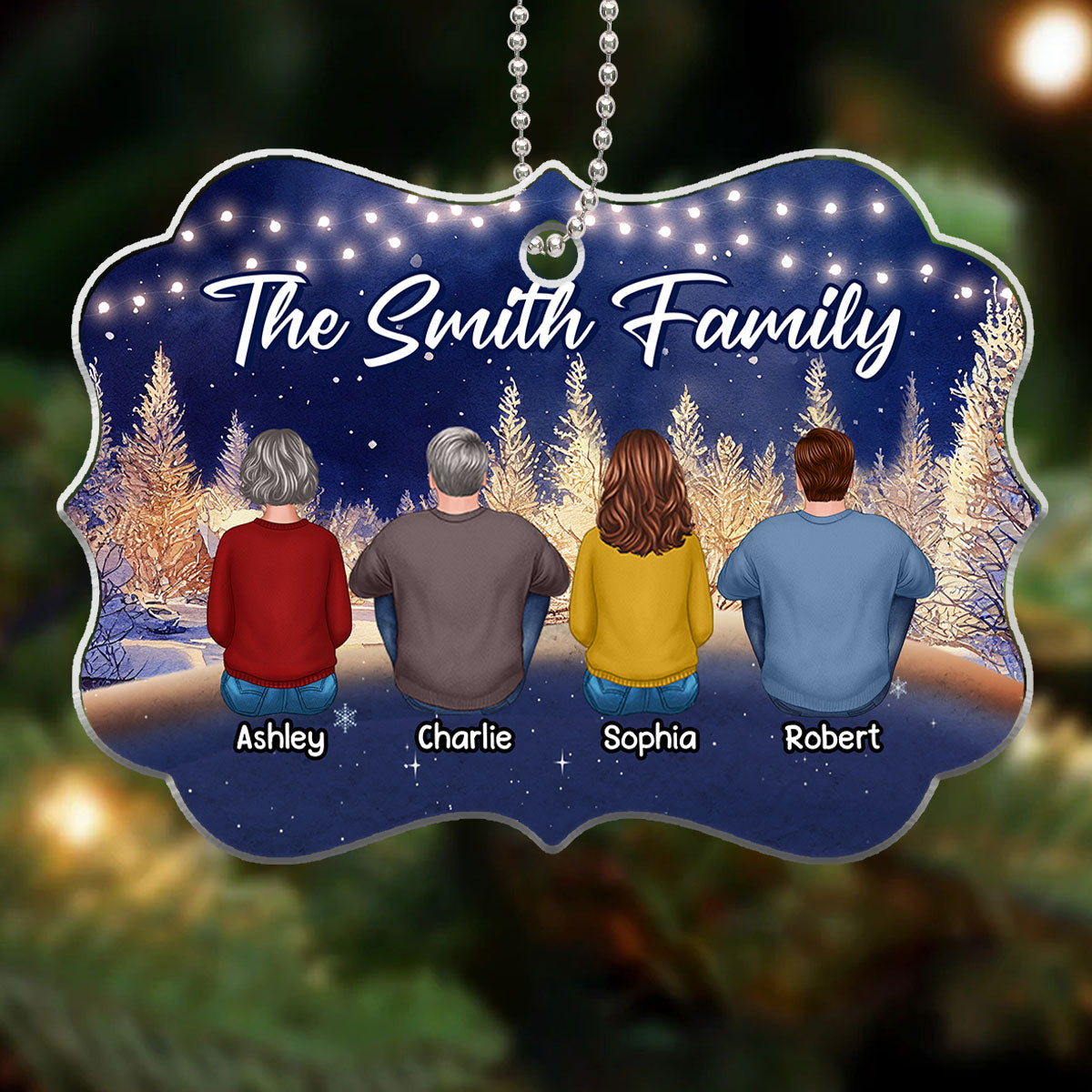 Family Sitting In Christmas Night Personalized Acrylic Ornament
