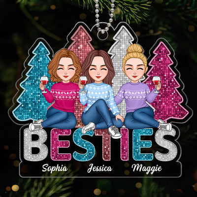 Sequins Texture Besties Sisters Christmas Trees Personalized Acrylic Ornament