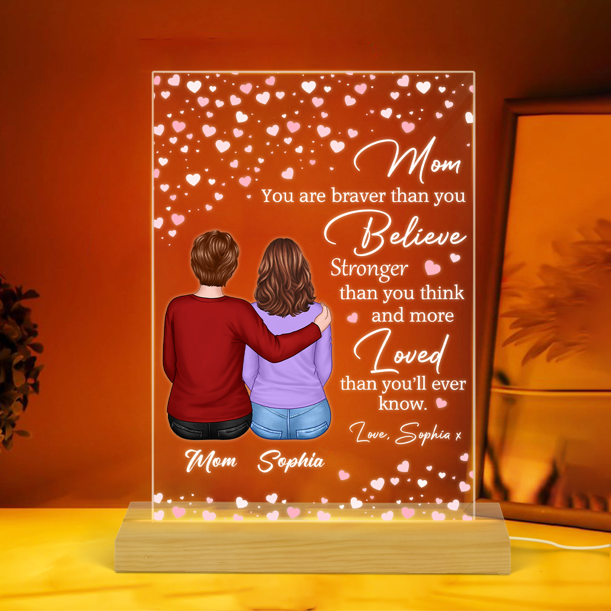 Loved More Than You‘ll Ever Know Daughter to Mother Gift Personalized Rectangle Acrylic Plaque LED Night Light