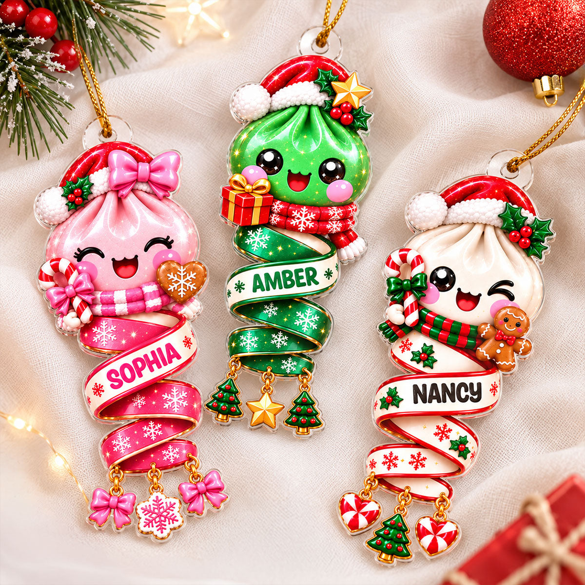 Cute Dumpling Kids Character - Personalized Acrylic Ornament - Christmas Gift for Daughter, Son, Kids