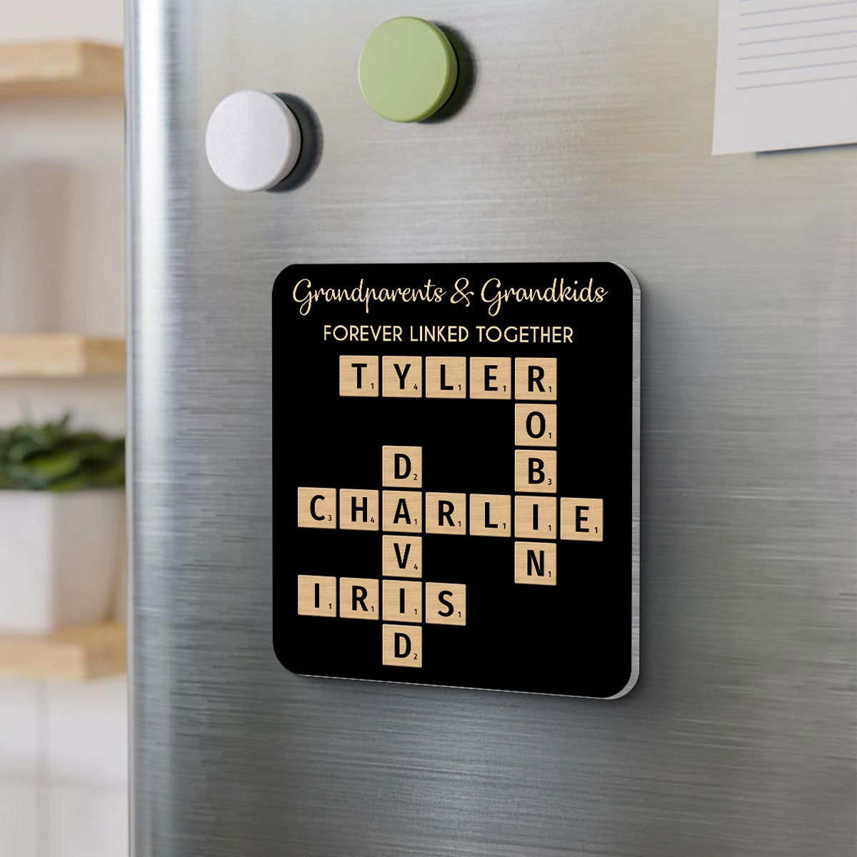Grandparents & Grandkids Forever Linked Together Crossword Puzzle Personalized Acrylic Fridge Magnet, Gift For Large Family, Parent, Grandparents, Siblings, Brothers, Sisters