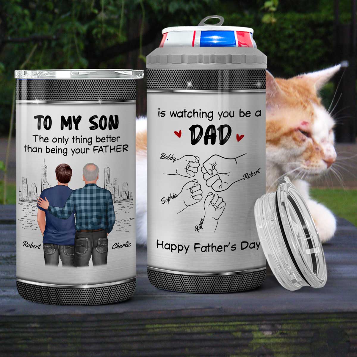 From Mom Dad To Son Watching You Be A Dad Personalized 4-in-1 Can Cooler, Gift For Son