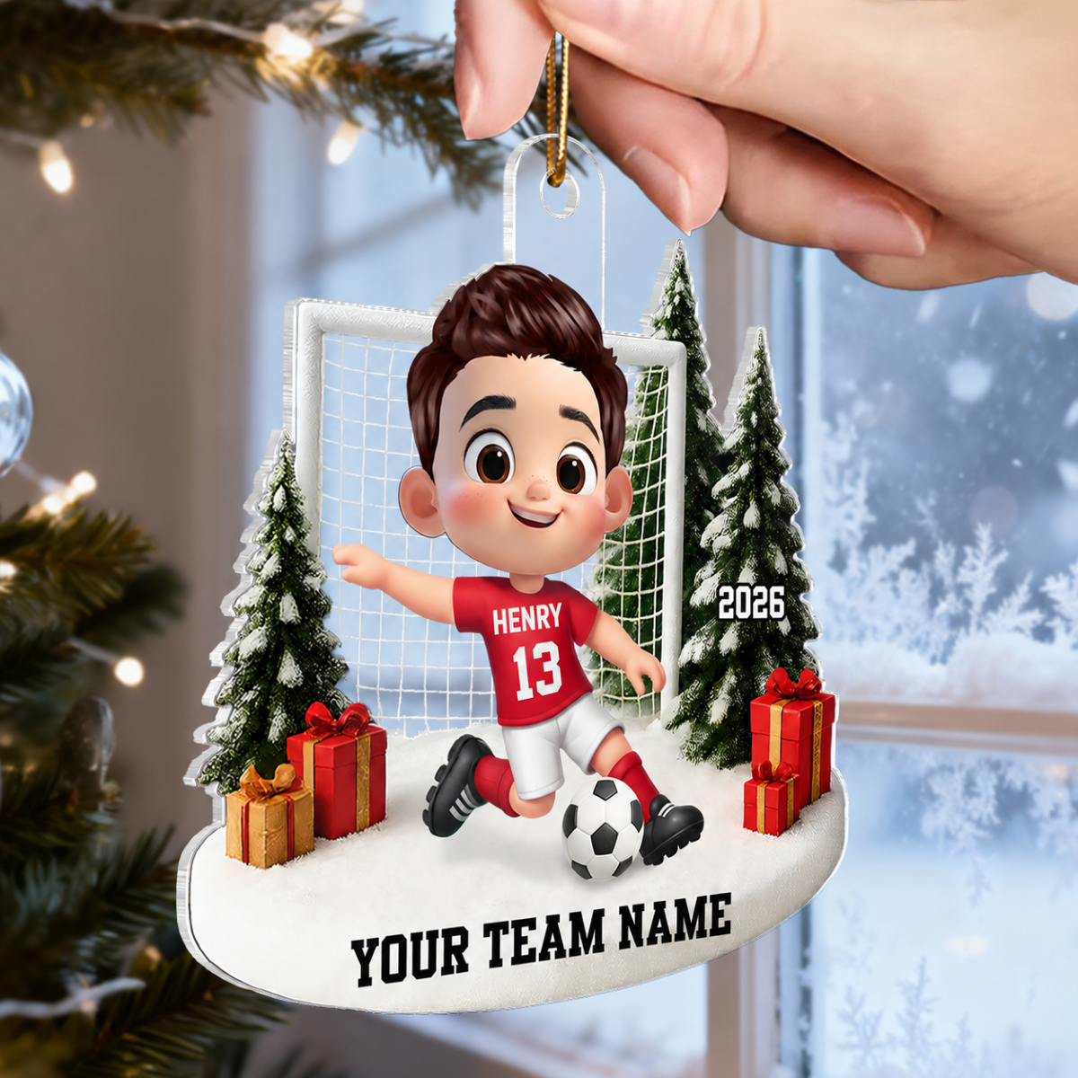 3D Effect Kid Soccer Player - Personalized Acrylic Ornament - Gift For Soccer Lovers, School Soccer Team