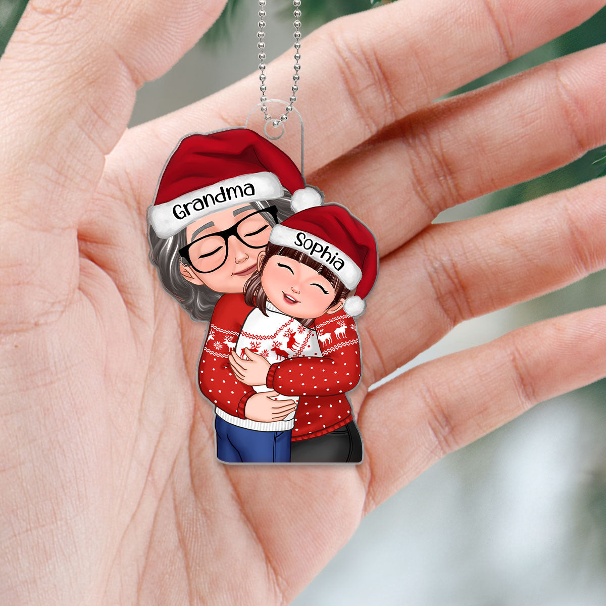 Christmas Grandma Hugging Grandkid Gift For Granddaughter Grandson Grandchildren Personalized Acrylic Ornament