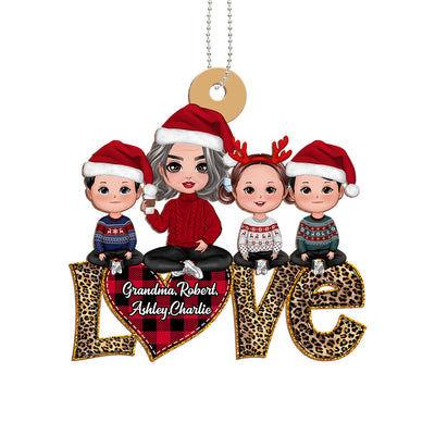 Grandma Grandkids Sitting On Text Love Leopard Personalized Wooden Ornament