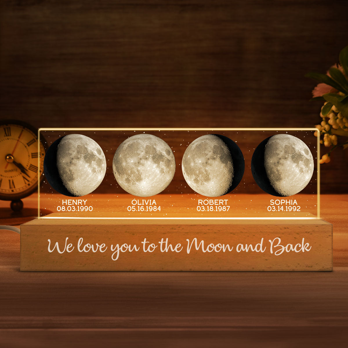 Custom Birth Moon Phase The Day You Become My Mom Personalized Acrylic Block LED Night Light, Gift