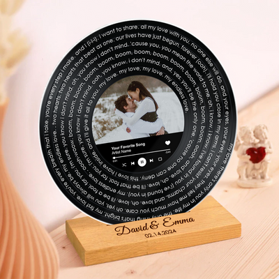 Solid Wood Custom Lyrics Vinyl Record Acrylic Song Plaque, Perfect Anniversary Keepsake Gift For Couples For Her For Him