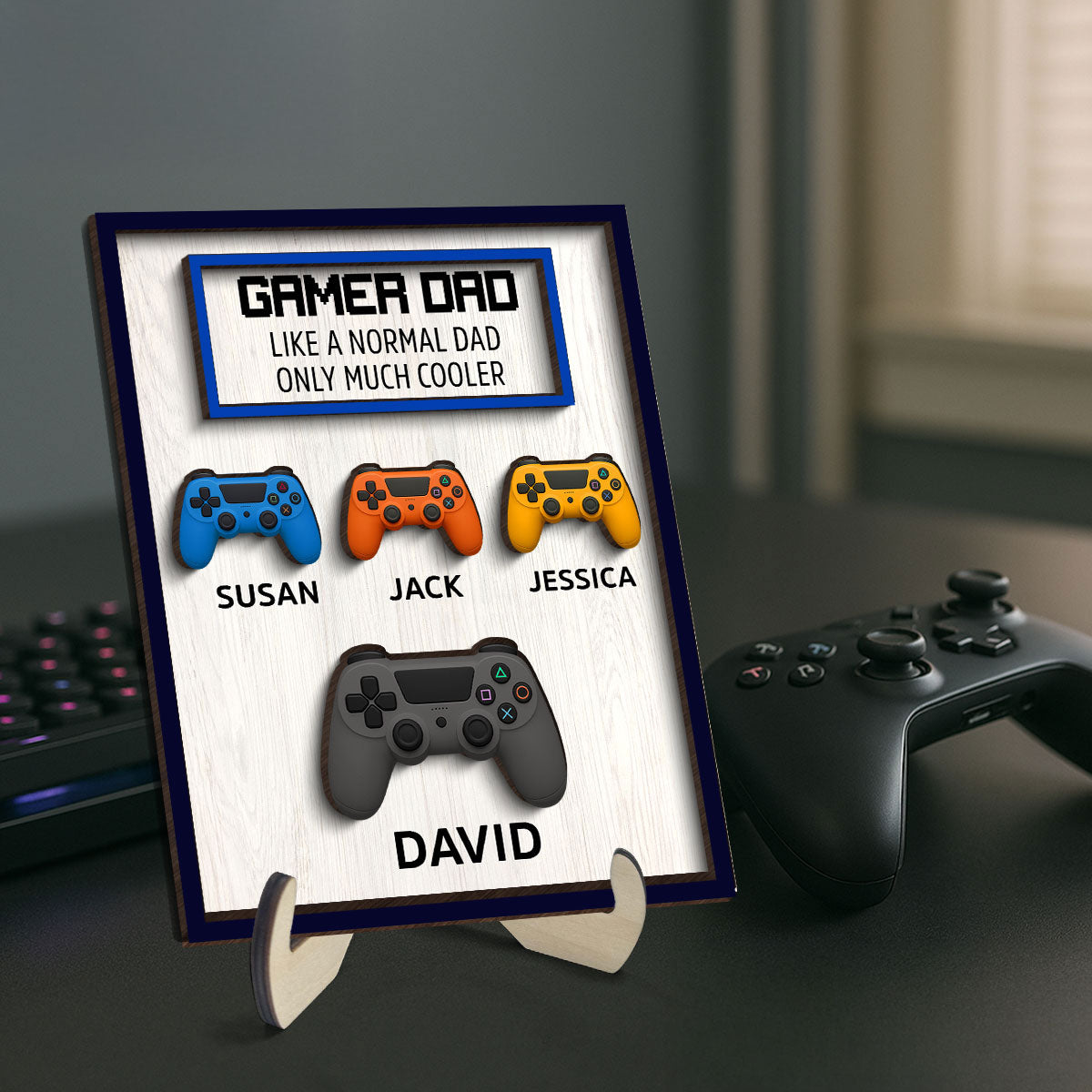 Gamer Dad Much Cooler Custom Controller Personalized 2-Layered Wooden Plaque, Father's Day Gift for Gamer Dads
