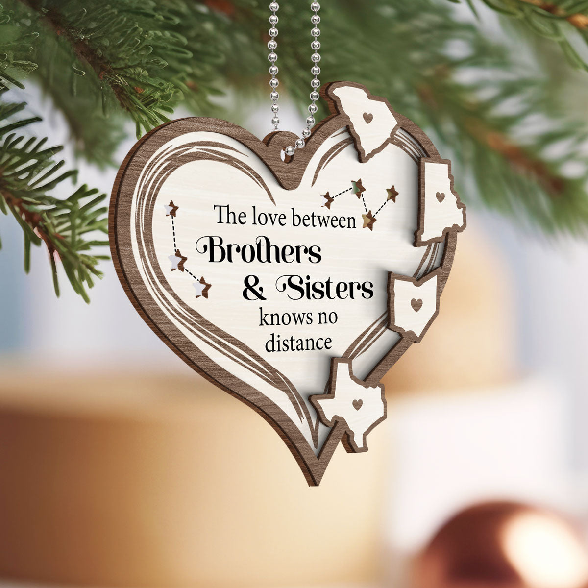 The Love Between Brothers & Sisters Knows No Distance, Long Distance Togetherness Christmas Personalized 2-Layer Wooden Ornament