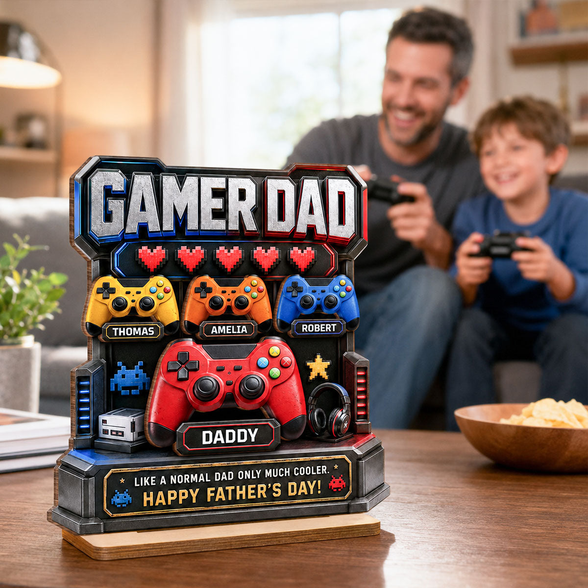 Gamer Dad Much Cooler - Personalized 2-Layered Wooden Plaque - Father's Day Gift for Dad, Husband