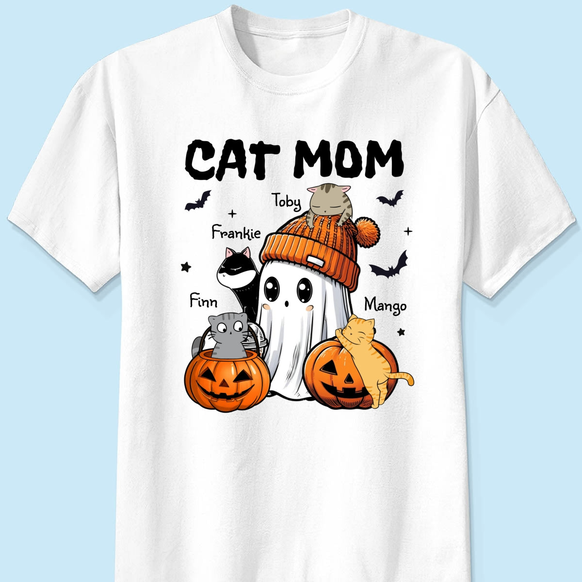 Spooky Ghost Cat Mom Personalized Halloween Shirt