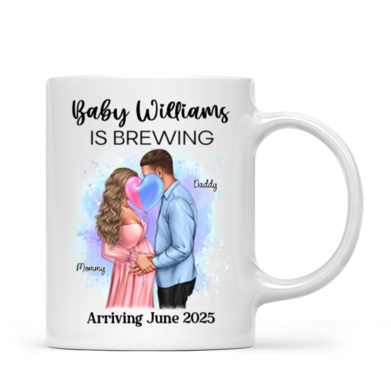 Baby Is Brewing Pregnancy Kissing Couple Personalized Mug Expecting Mom Gift, Expecting Parents Gift,  Gift