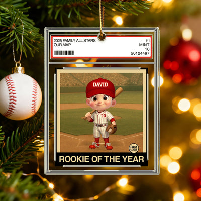 Baseball Rookie Of The Year Kid All Star Trading Card Style - Personalized Acrylic Ornament - Christmas Gift For Kids, Grandchildren