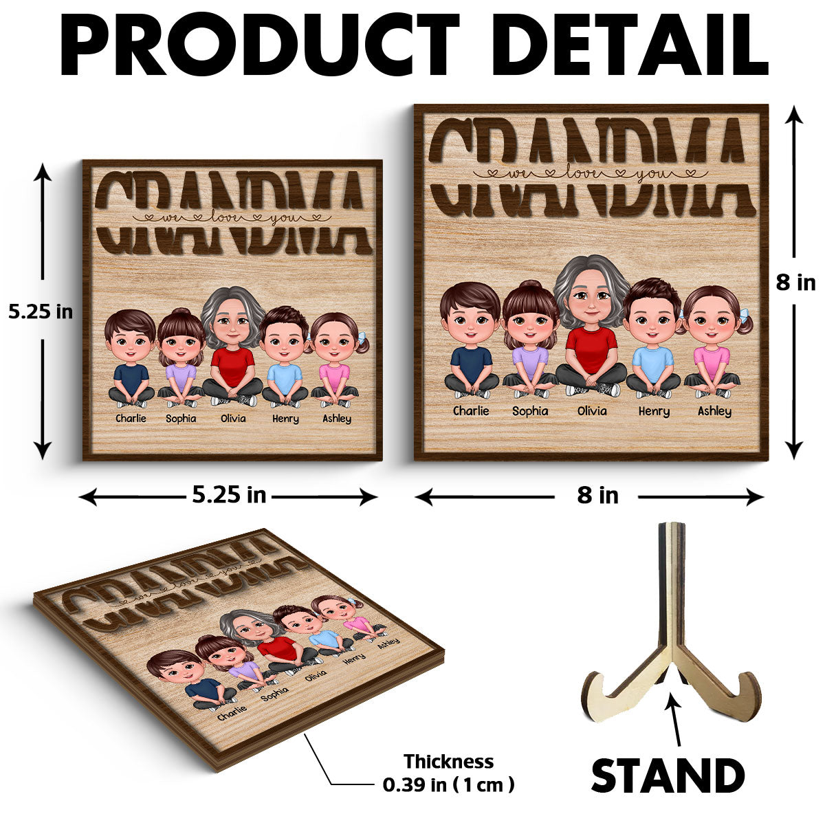 We Love You Grandma Mom Auntie Kids Sitting Mother‘s Day Gift Personalized 2-Layer Wooden Plaque