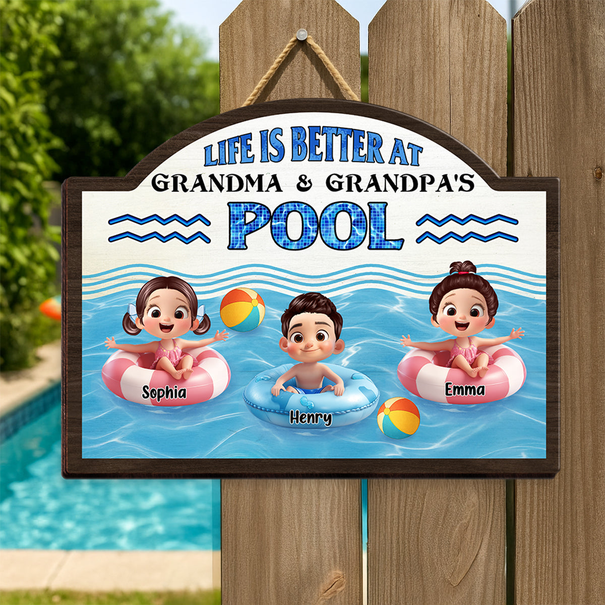 Life is Better at Grandma & Grandpa Pool Personalized Wooden Door Sign, Grandparents Hosting Grandkids Welcome Sign