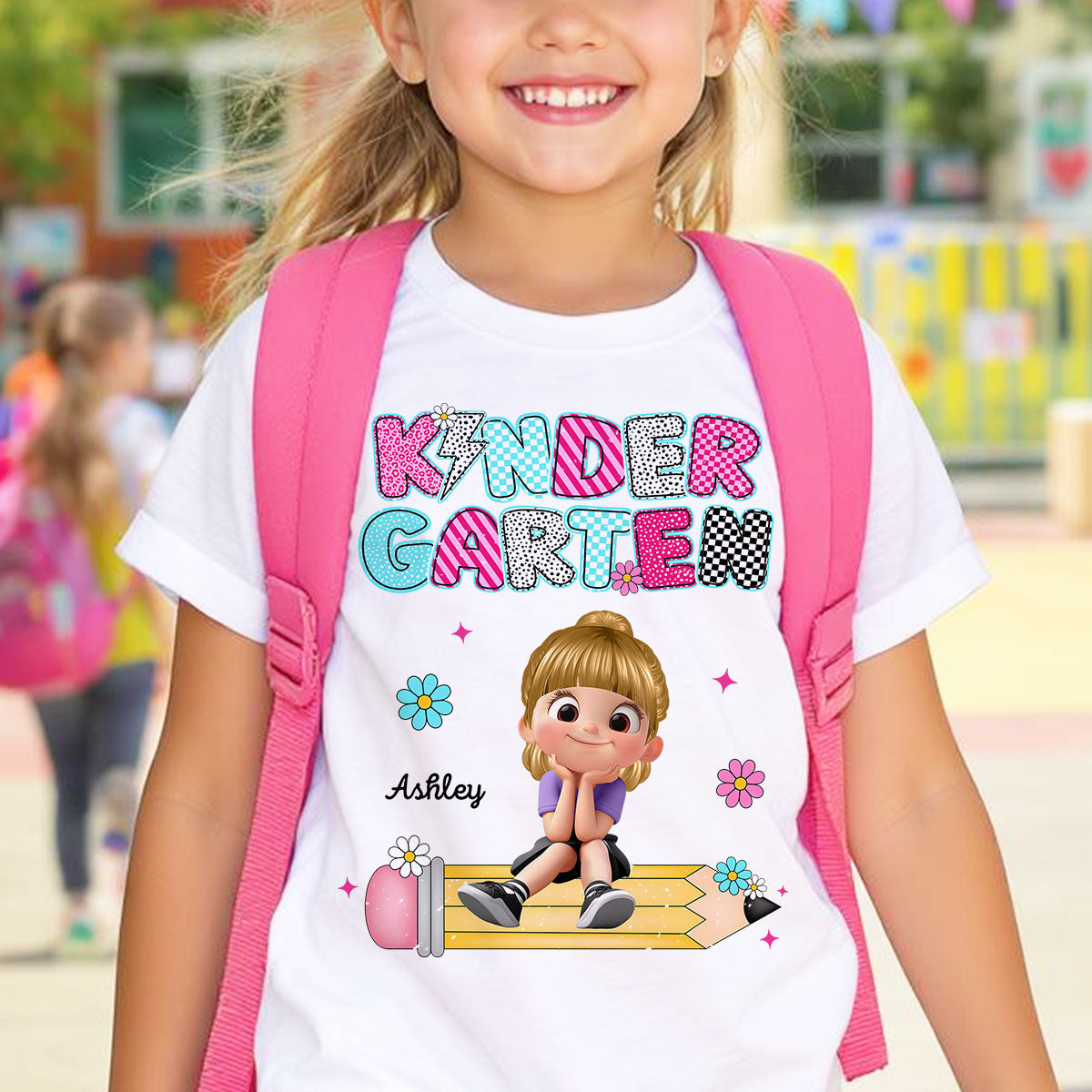Personalized Kindergarten Tshirt for Girls, Colorful Pencil Pattern Custom Kids Name, Back To School Shirt Toddler, First Day School Outfit