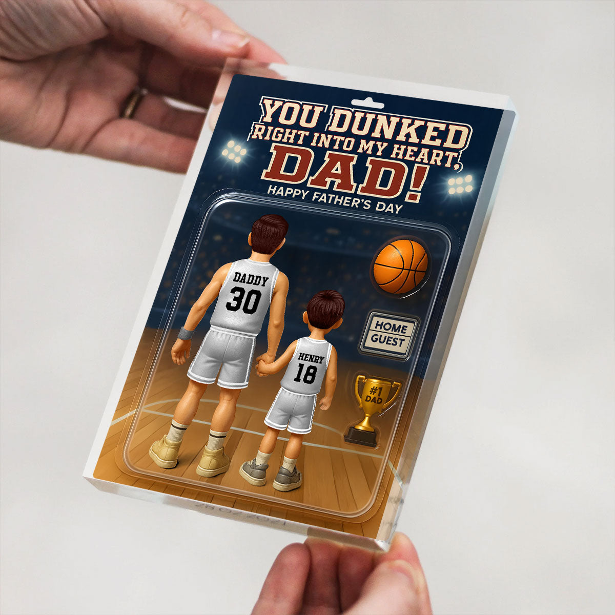 You Dunked Right into my Heart Dad, Basketball Custom Figure - Personalized Acrylic Block Plaque - Gift For Dad, Gift For Husband, Gift For Grandpa