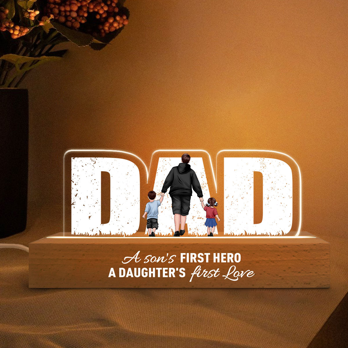 Father's Day Glow - Custom LED Night Light for Dad, A Son's Hero, A Daughter's Love